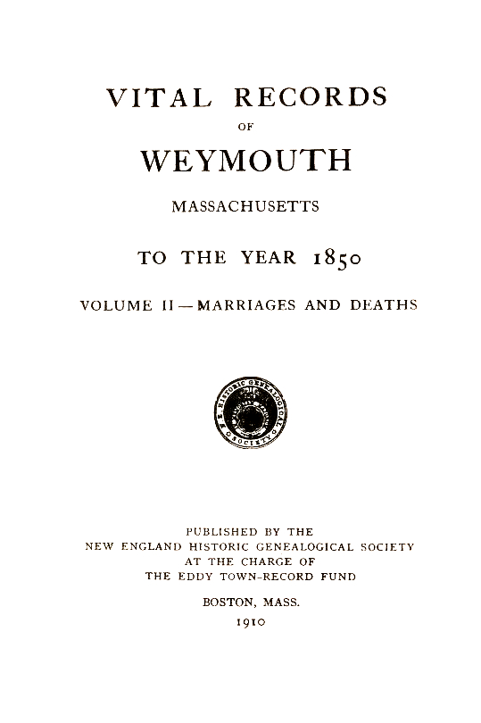 Weymouth Vital Records Vol. 2